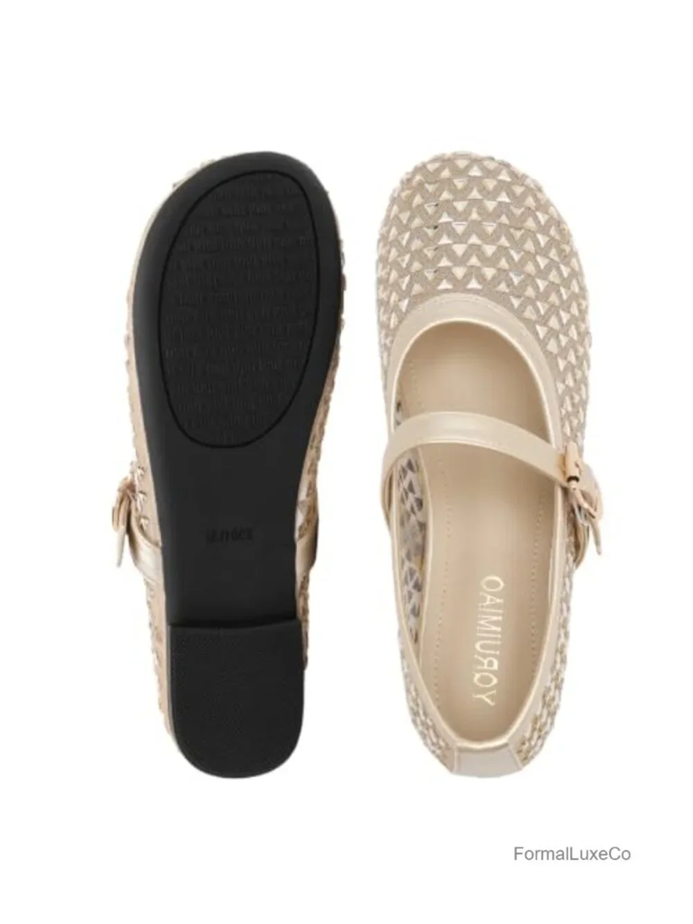 Sparkly Rhinestone Mary Jane Ballet Flats with Adjustable Buckle Strap,